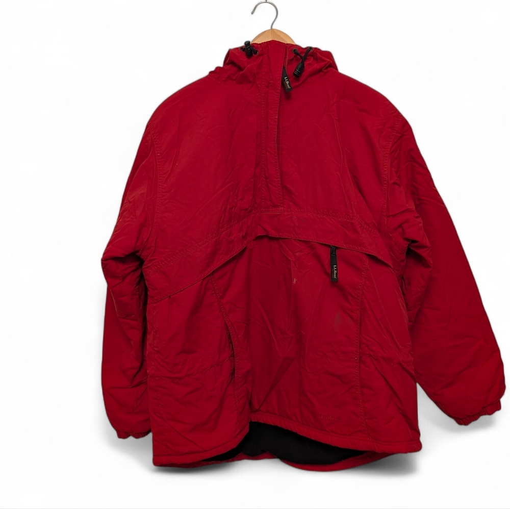 LLBEAN Vintage Red Thinsulate Jacket Anorak Squall Fleece Lined Hooded Large - Picture 6 of 15